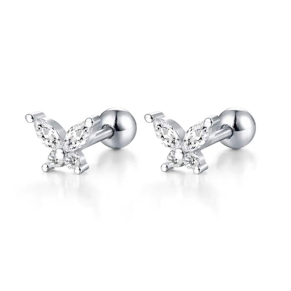1 Pair 925 Sterling Silver 925 Sterling Silver Earrings Butterfly Ear Studs
