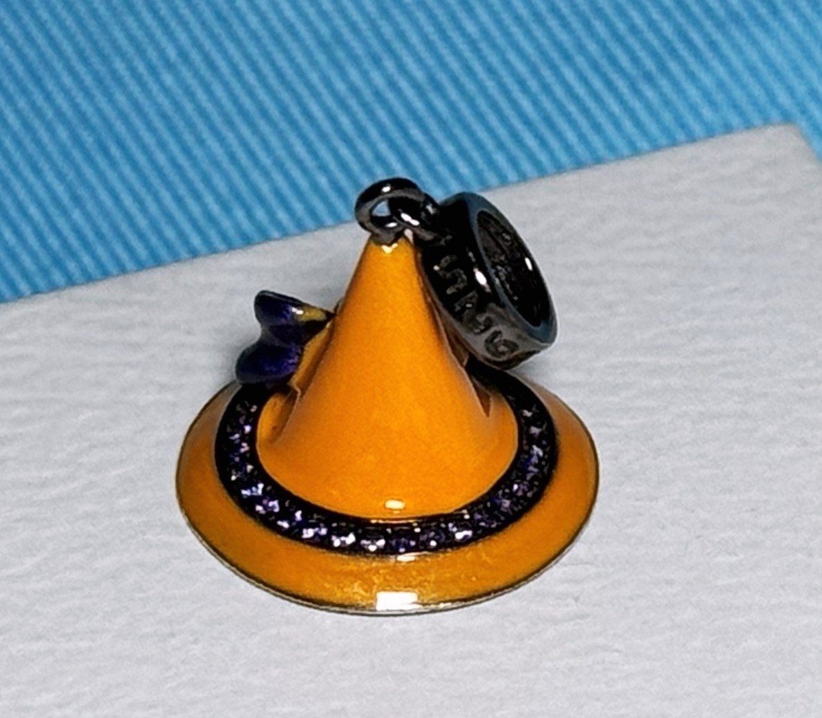 Gnoce Magic Hat Witch Skull Halloween Dangle Bead Charm Sterling Silver S925 CZ