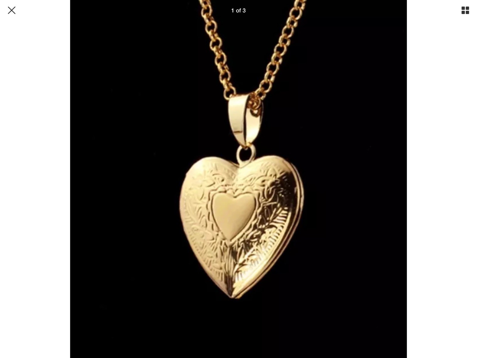 Gold Plated Heart Locket Pendant Necklace Photo 22″ Link Chain