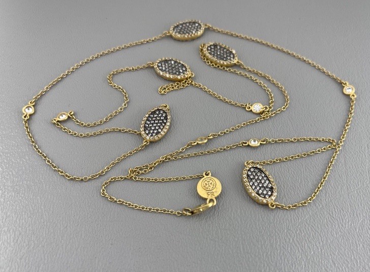 Gorgeous Freida Rothman 36″ Gold Plated Sterling Silver CZ Station Necklace!
