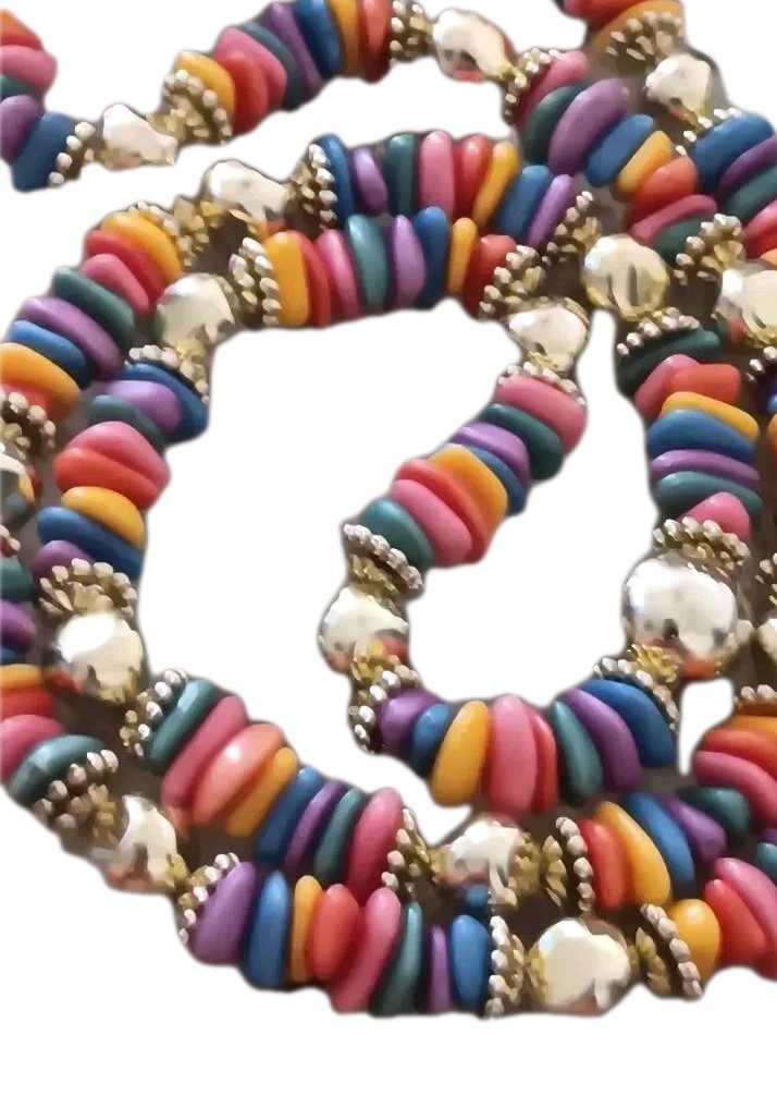 Bright multicolor Beaded Necklace Long No Clasp Pull On