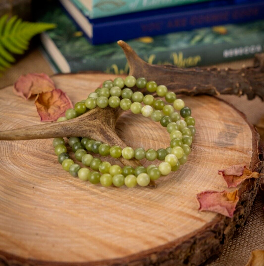 Natural Green Nephrite Jade Beads Bracelet 8mm Stretch Lucky Charm Gift Women