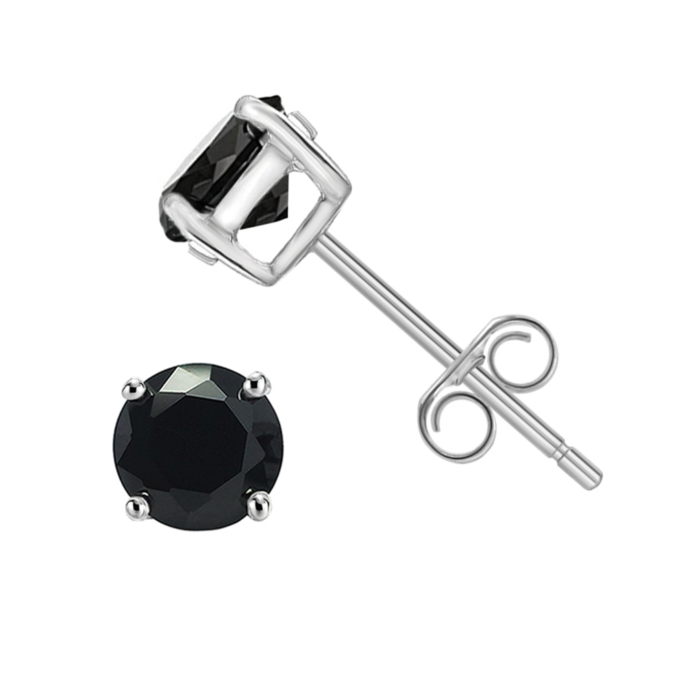 Black Cz Onyx Solitaire Round Stud Earrings 925 Sterling Silver