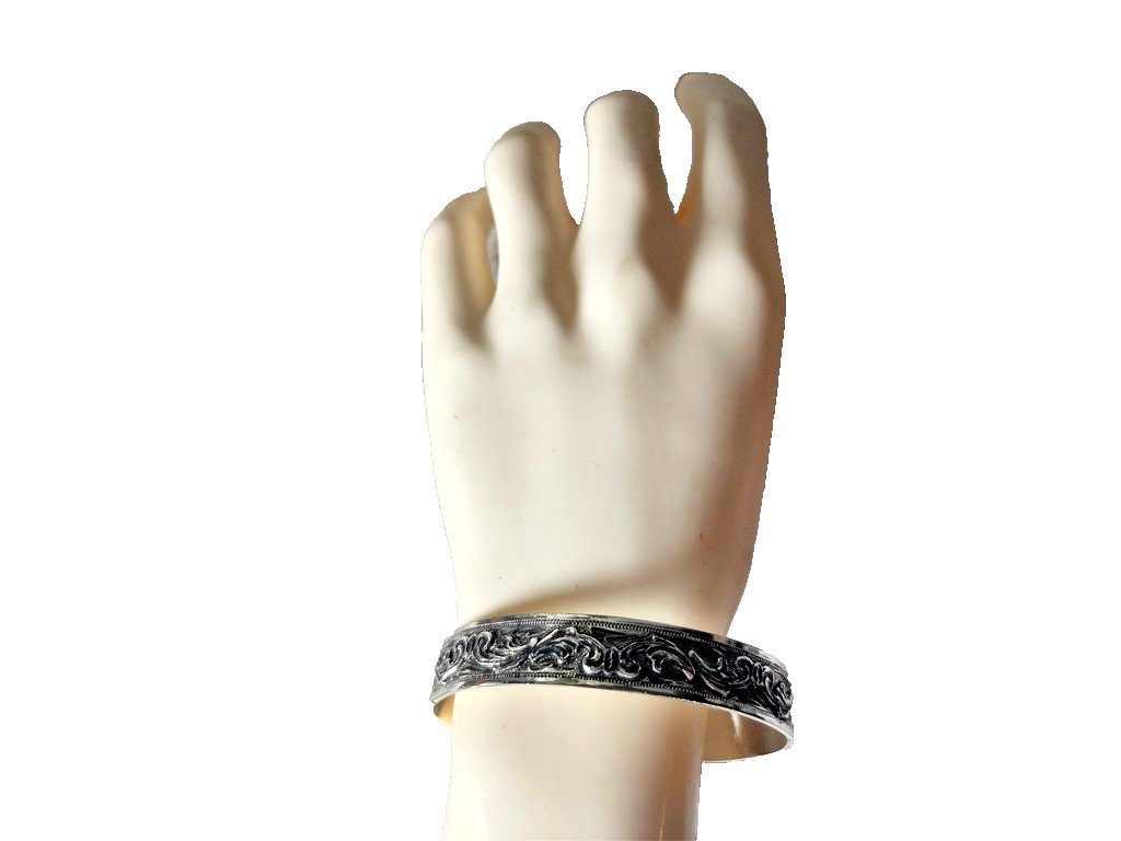 Western Womens Bracelet 6 3/8 x 1/2 in Band Silver Cuff Cowboy Adjustable