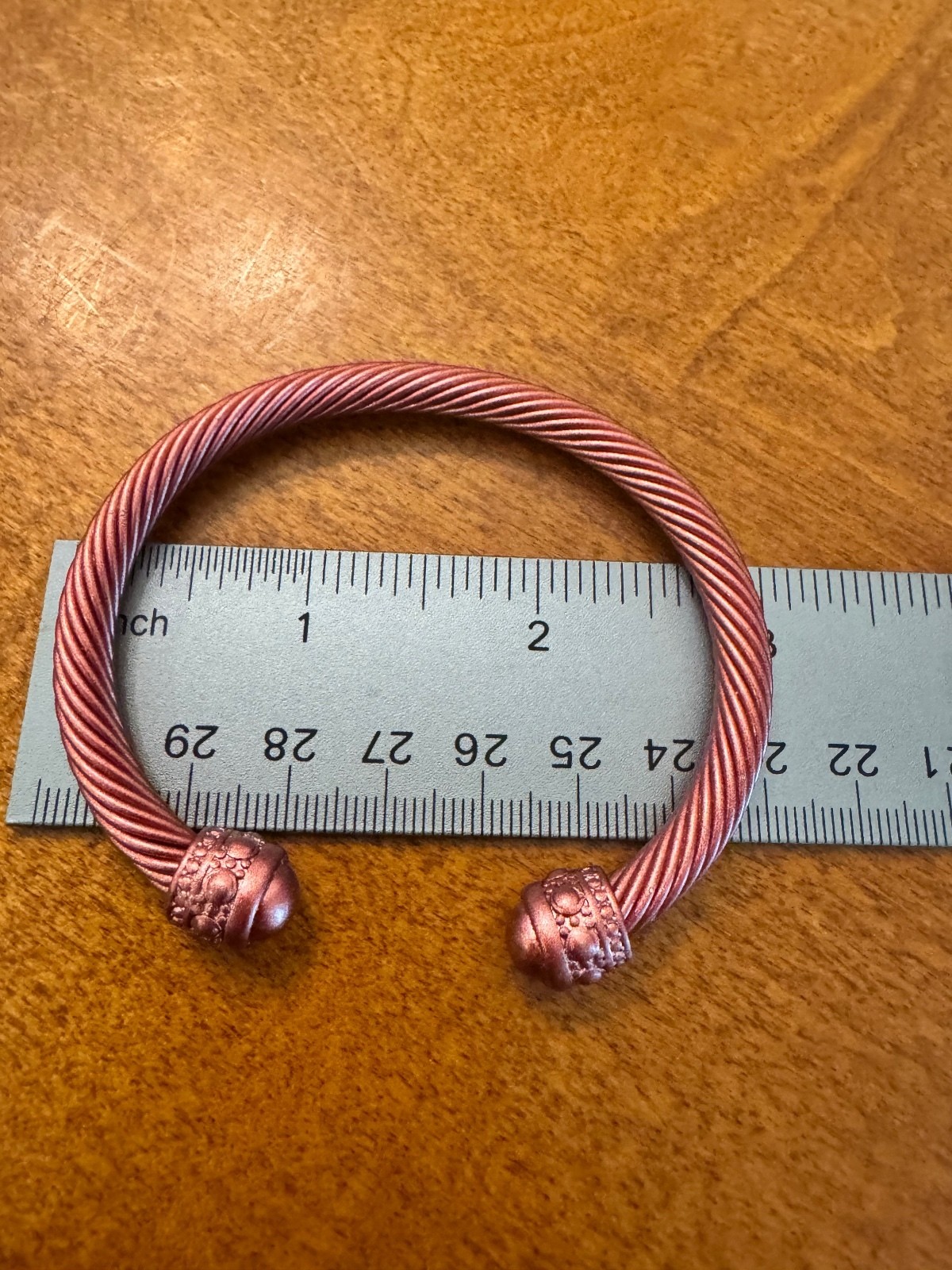 Copper Tone Twisted Cable Cuff Bracelet with Decorative End Caps 355