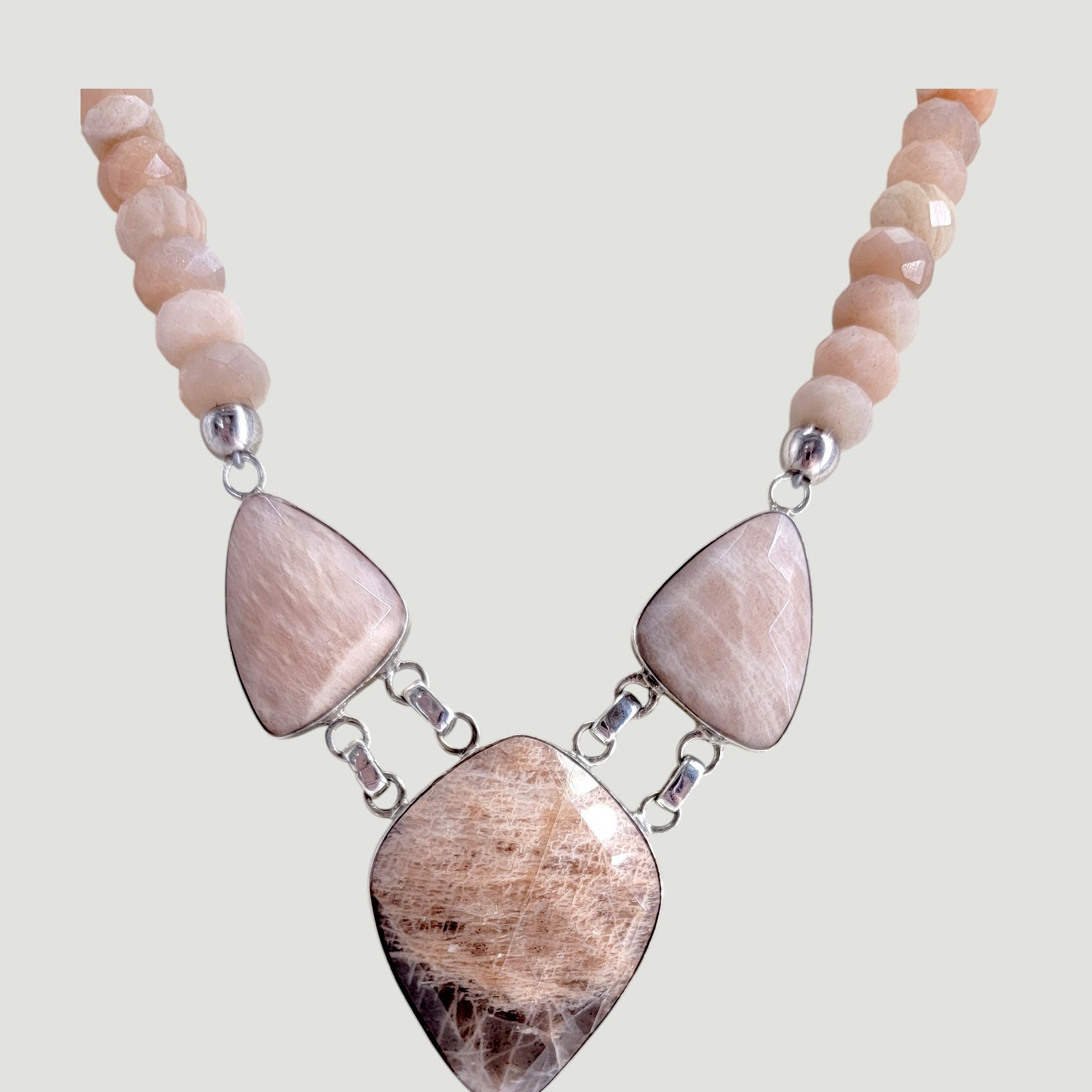 Jay King Sunstone Necklace Sterling Silver Peach Beaded Pendant Necklace