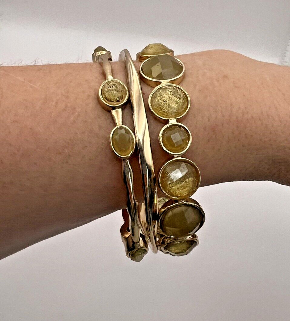 Set of 3 Bangle Bracelets Gold Tone Fashion Jewelry Open Back Rhinestones