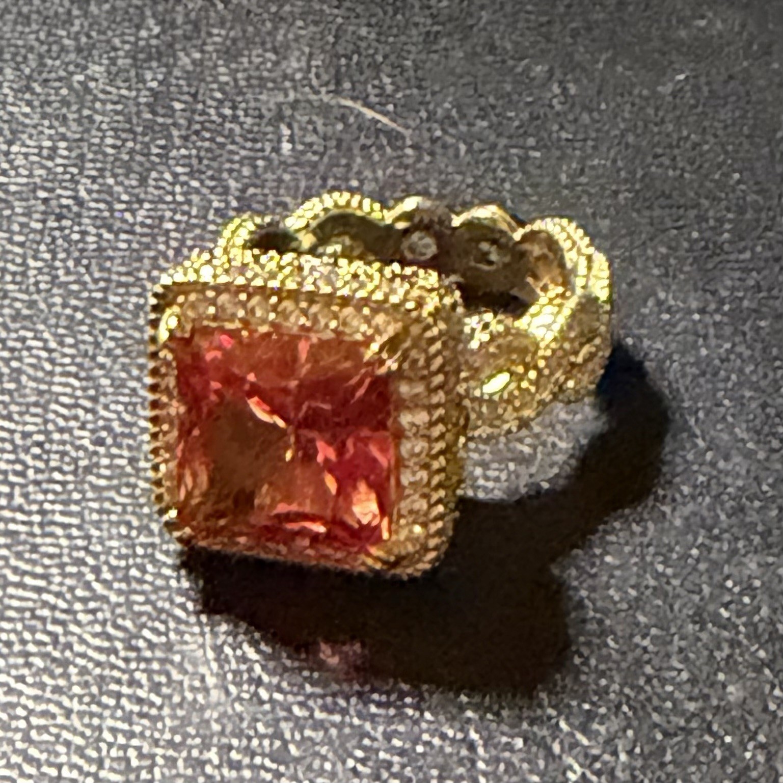 Judith Ripka Padparadscha Sapphire & CZ Cocktail Ring In 14K Gold Clad Size 6