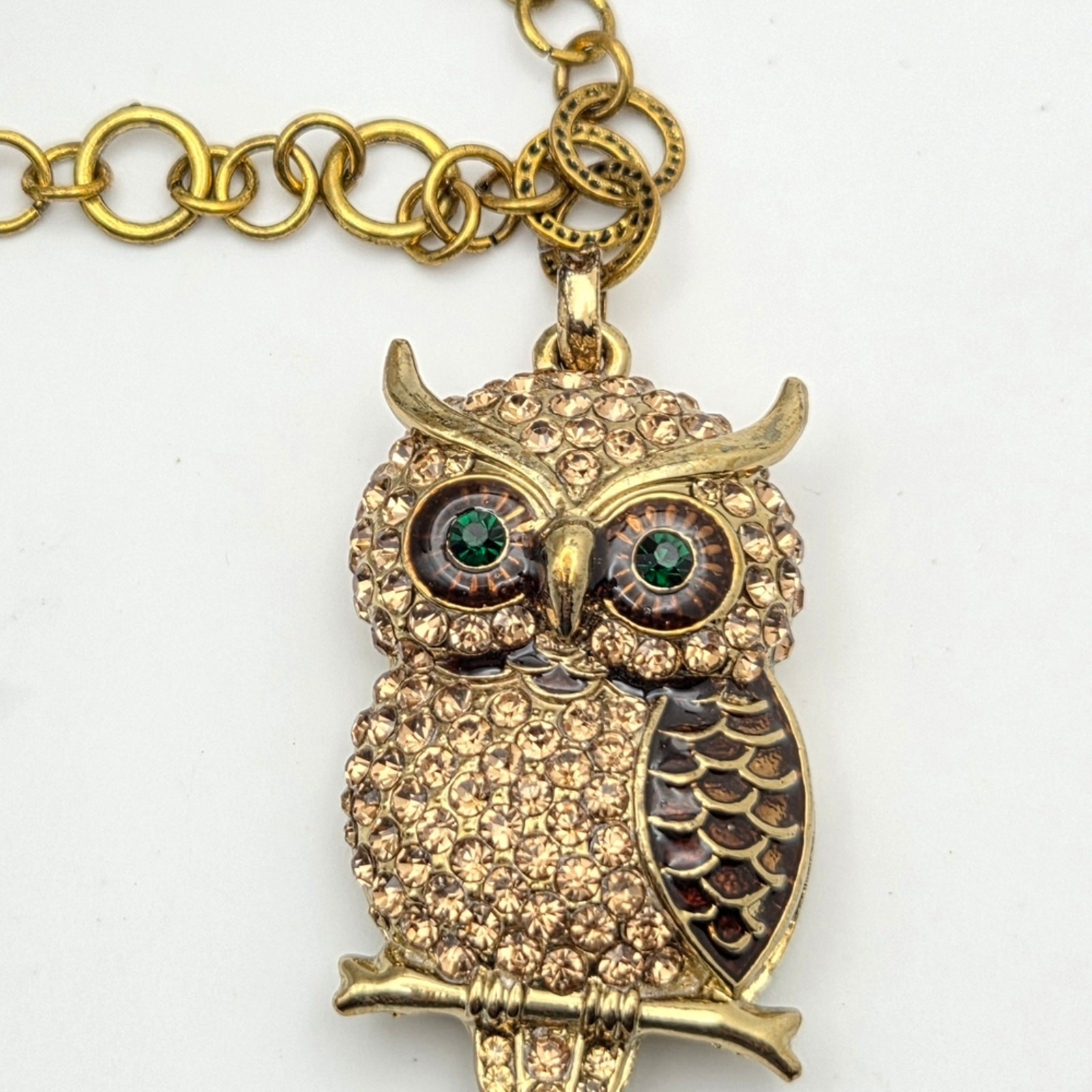 Vintage-Style Pave Crystal & Enamel Owl Statement Necklace