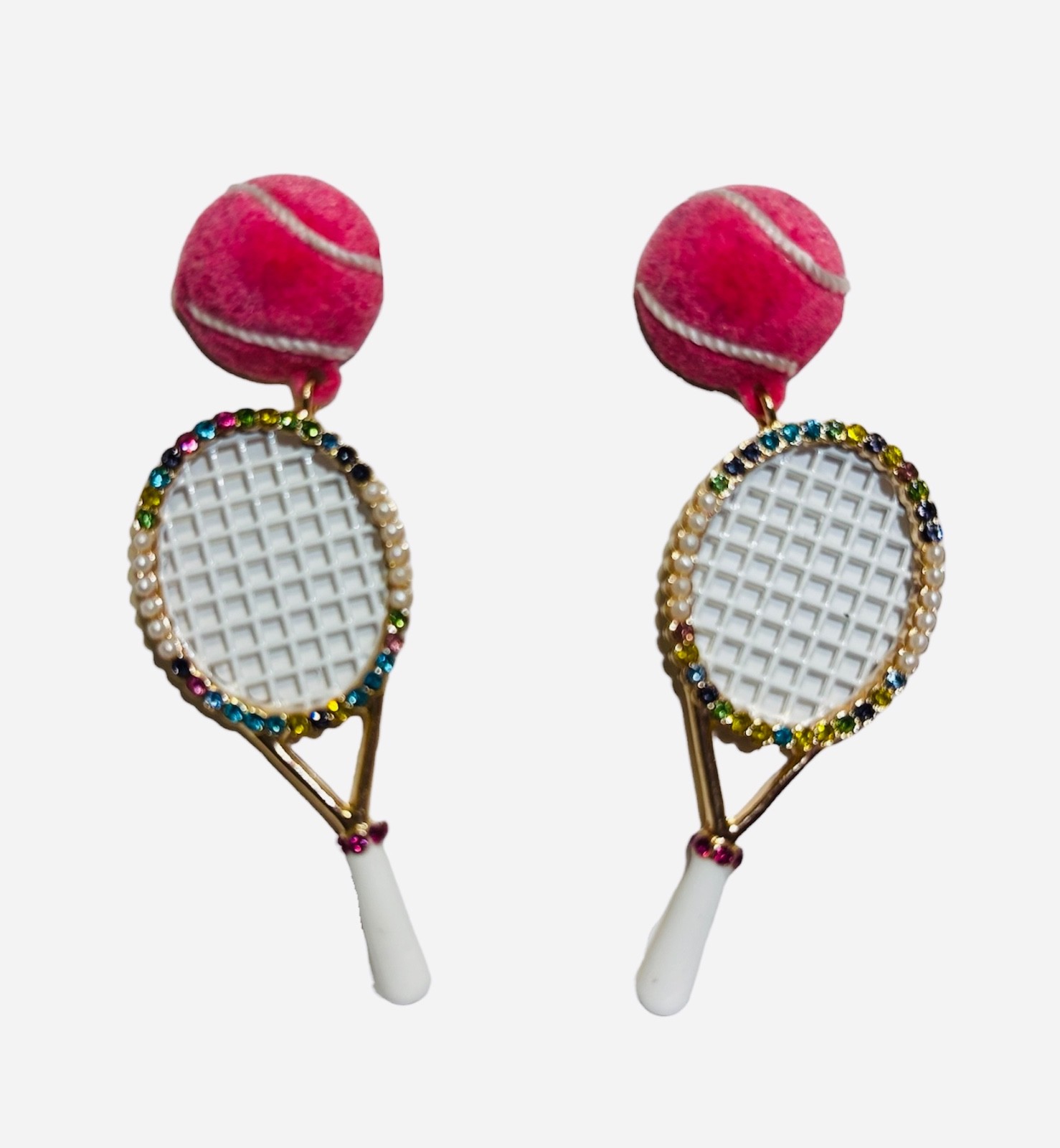 BaubleBar PINK Gold Tennis Ball & Racket Dangle Drop Earrings New Smashing Style
