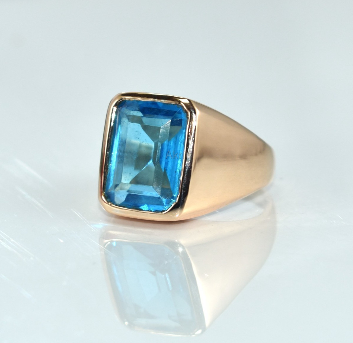 Elegant Bue Topaz Copper Handmade Ring Attractive Daily Wear Bold Look