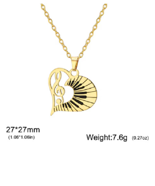 Trendy Music Note Heart Pendant Necklace for Women Piano Keyboard ChainJewelr y
