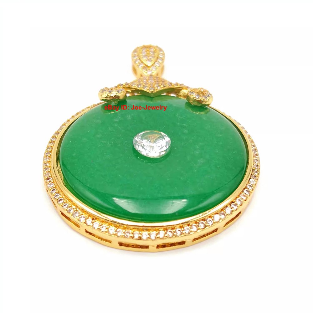 New Yellow Plated Alloy Heated Green Jade Safe-Circle Pendant Best Gift 平安扣