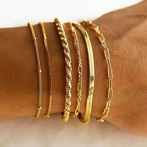 DEARMAY Gold Bracelets for Women Waterproof, 14K Gold Plated Jewelry Sets Trendy