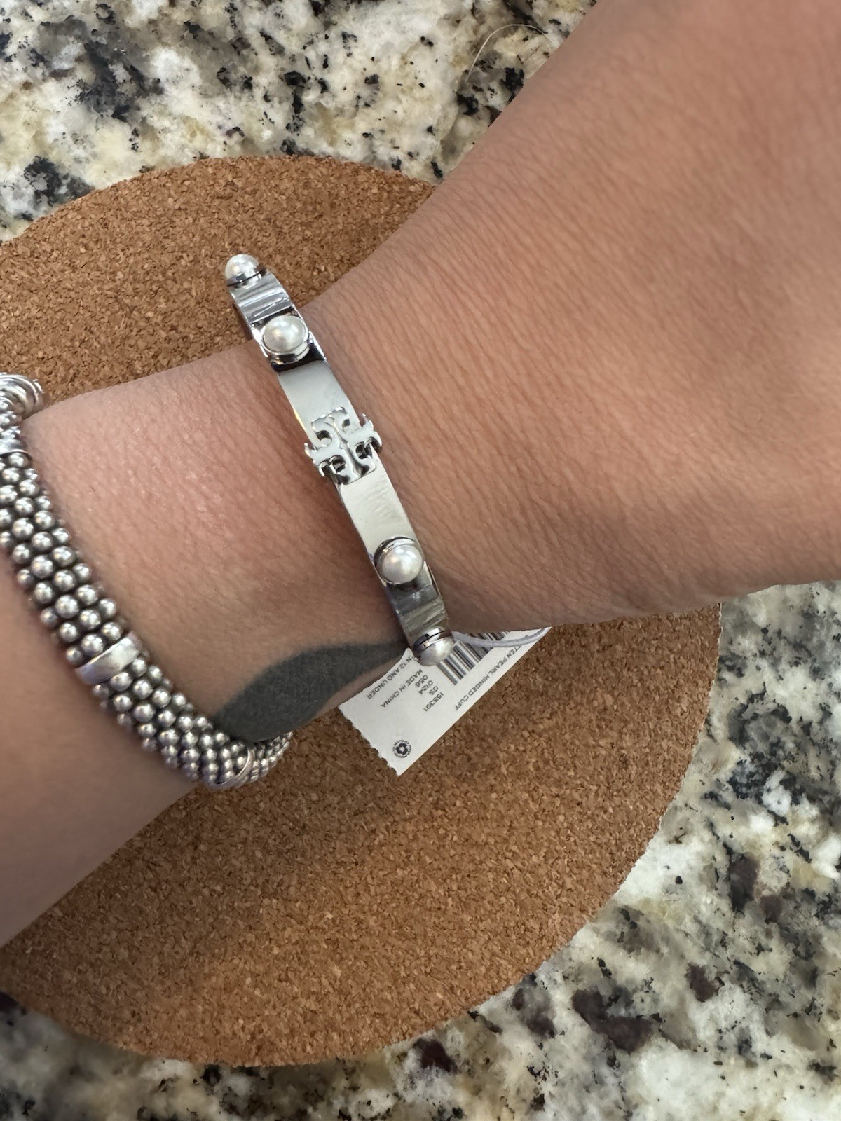 Tory Burch Silver Metal Bangle Bracelet Signed Round Fashion Jewelry