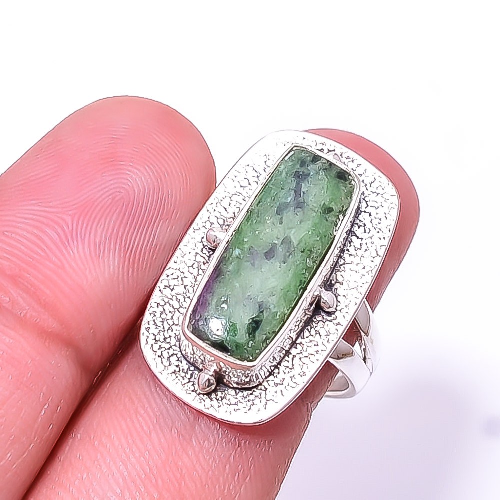 Natural Ruby With Zoisite – Tanzania 925 Sterling Silver Handmade Ring s.8 Sku12