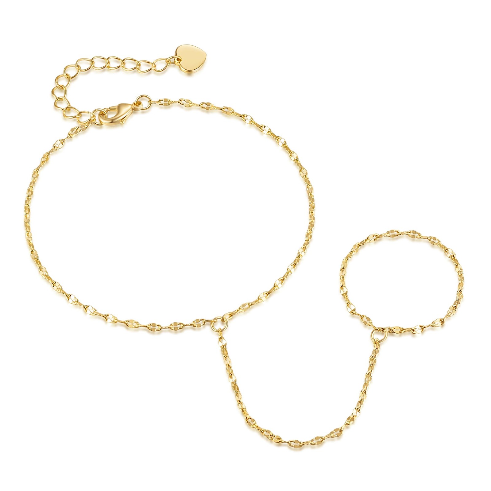 14K Gold Bracelets for Women 14K Gold Hand Chain for Women Rings Bracelet Han…