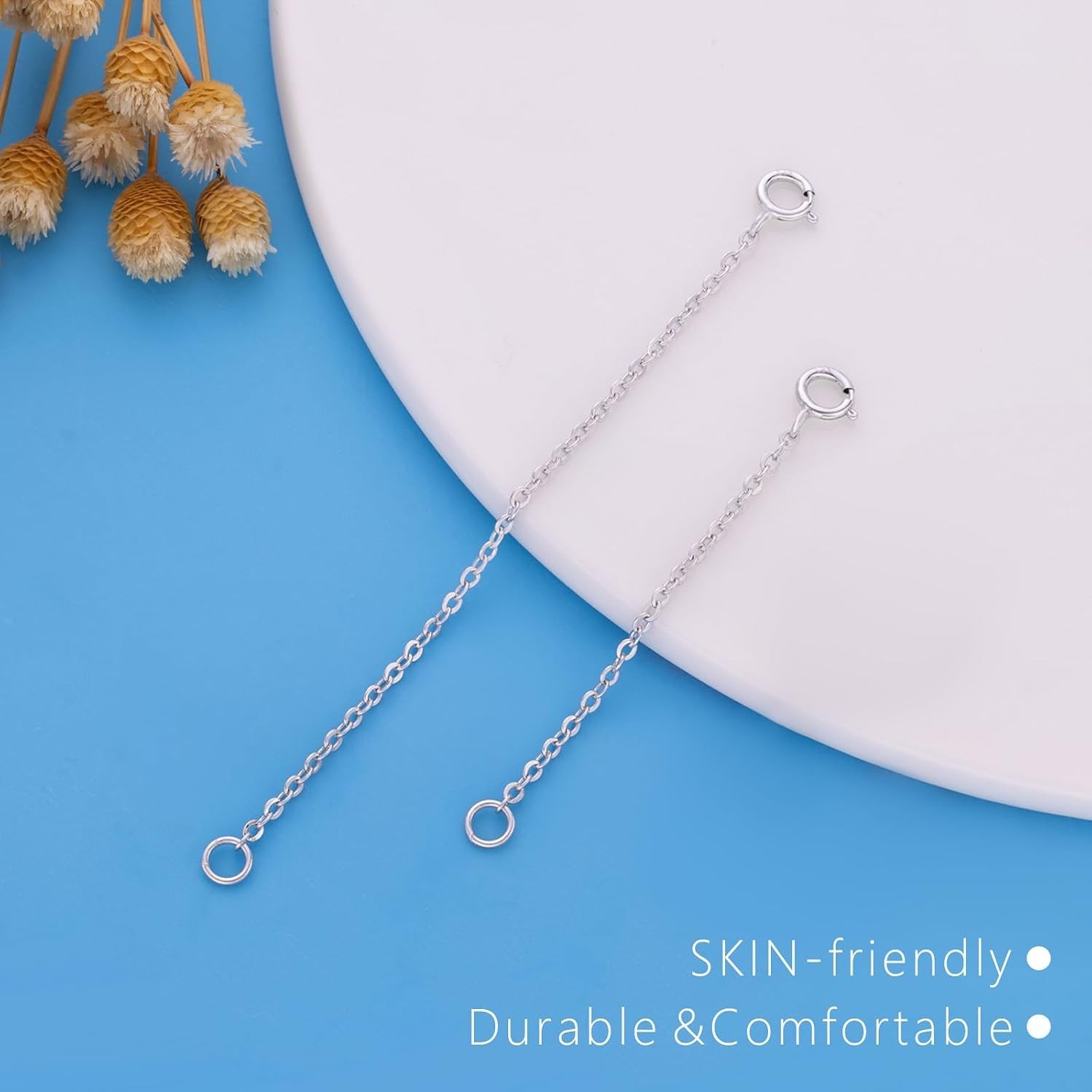 Silver Necklace Extenders for Women, 925 Sterling Silver Necklace Extender Ch…