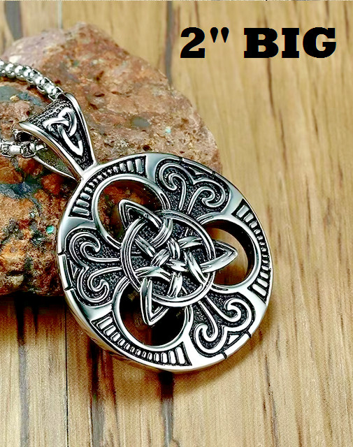 Large CELTIC KNOT PAGAN WITCH TRIQUETRA Pendant 24″ 925 Plated Silver Necklace