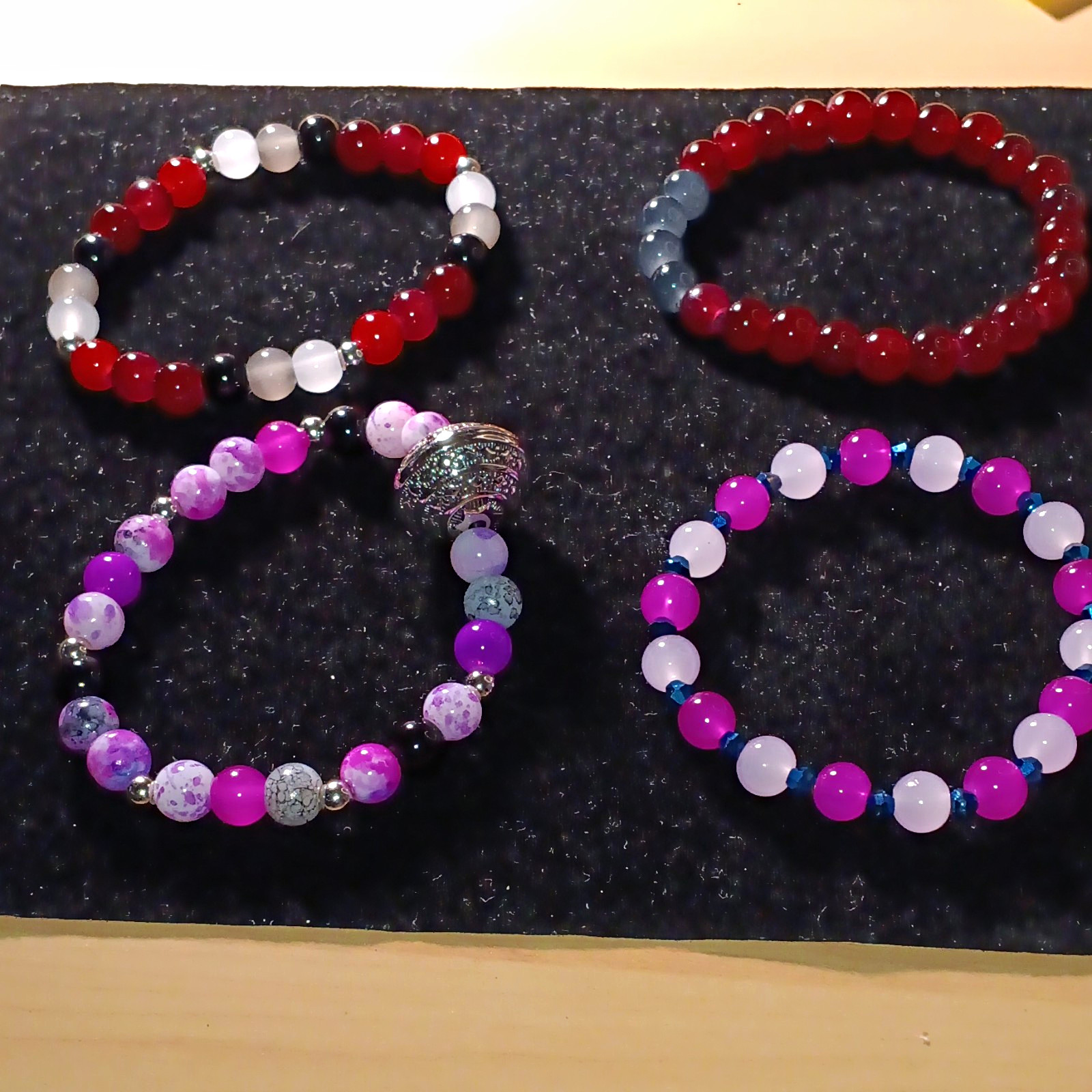 Set of 4 Handmade Multicolor Glass Bead Stretch Slip-On Stackable Bracelets