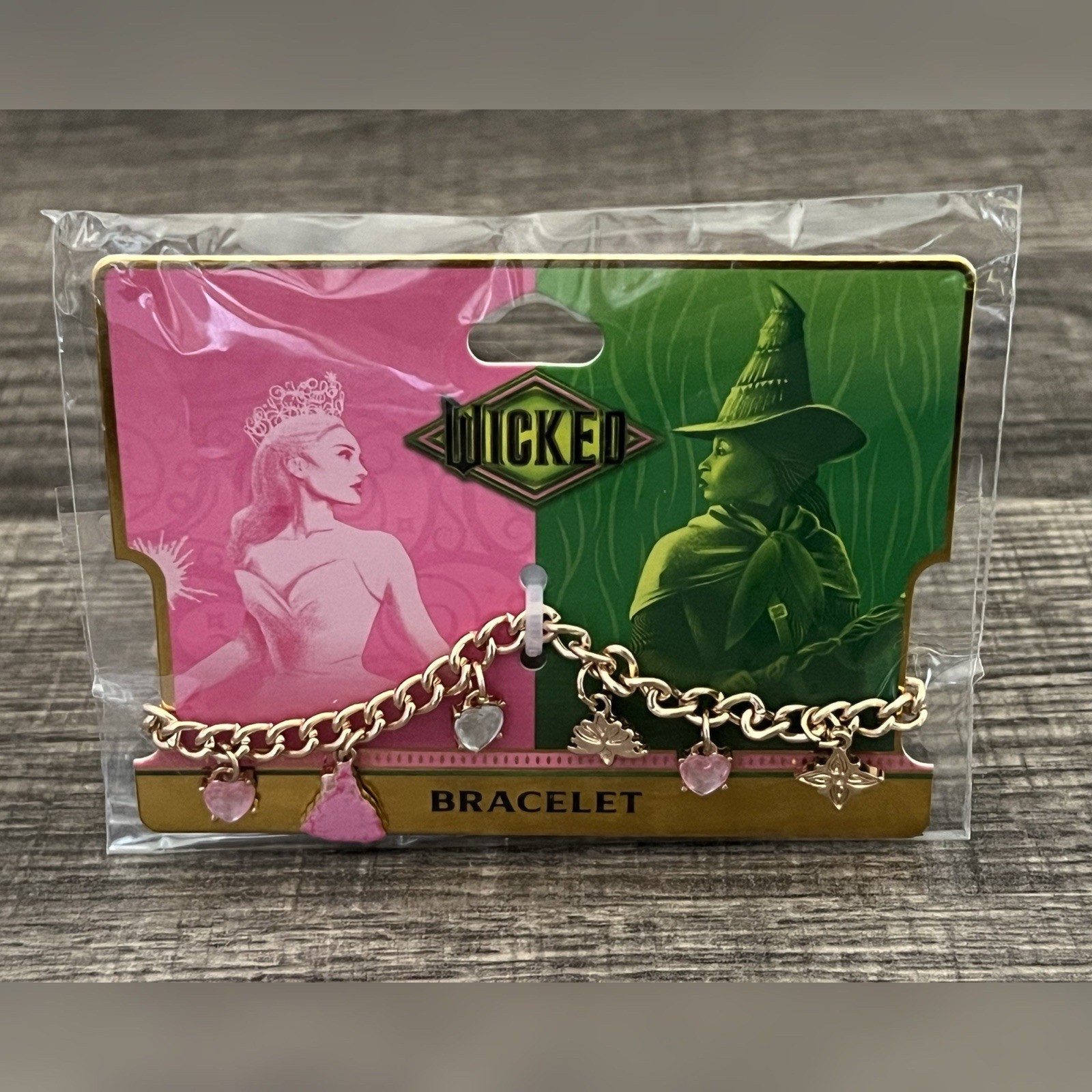 Wicked Charm Gold Color Glinda & Elphaba Theme Bracelet