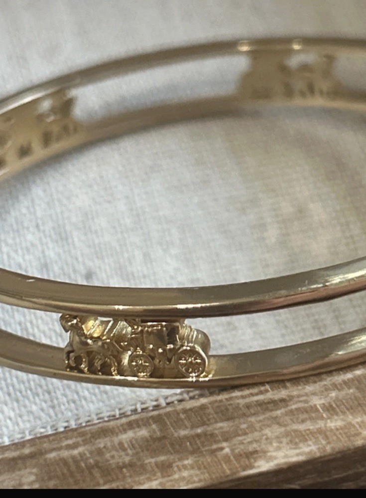 Coach Horse And Carriage Cut-Out Bangle Bracelet Gold Tone