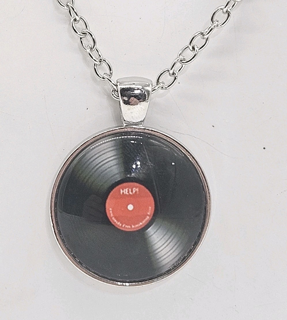 Music Record Pendant Necklace – Music Themed Jewelry – Silver Tone Disc & Chain