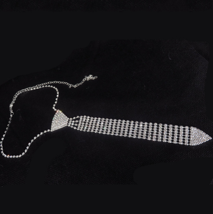 Women Girl Full Rhinestone Crystal Bling Bow Tie Necktie Choker Collar Necklace