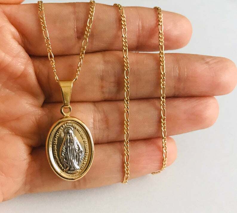 18K Gold Filled Miraculous Virgin Mary Necklace 16″/Cadena Virgen Milagrosa -N52