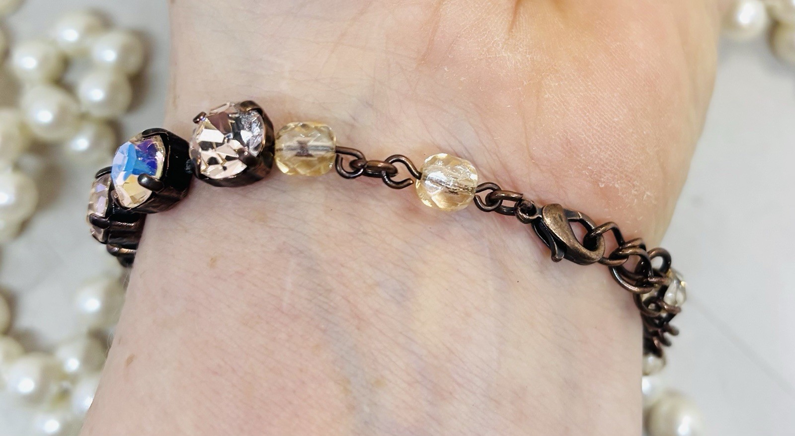 Antique Copper Plated Silk Champagne Cup Chain Tennis Bracelet