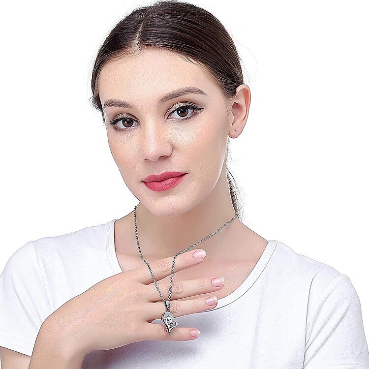 1Set Stainless Steel Couple Necklace Pendant Love Heart Matching With Chain