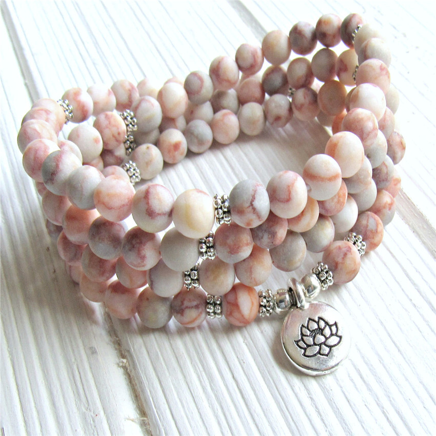 6mm Red Veined Jasper 108 Beads Mala Buddhist Bracelet Necklace Energy Monk