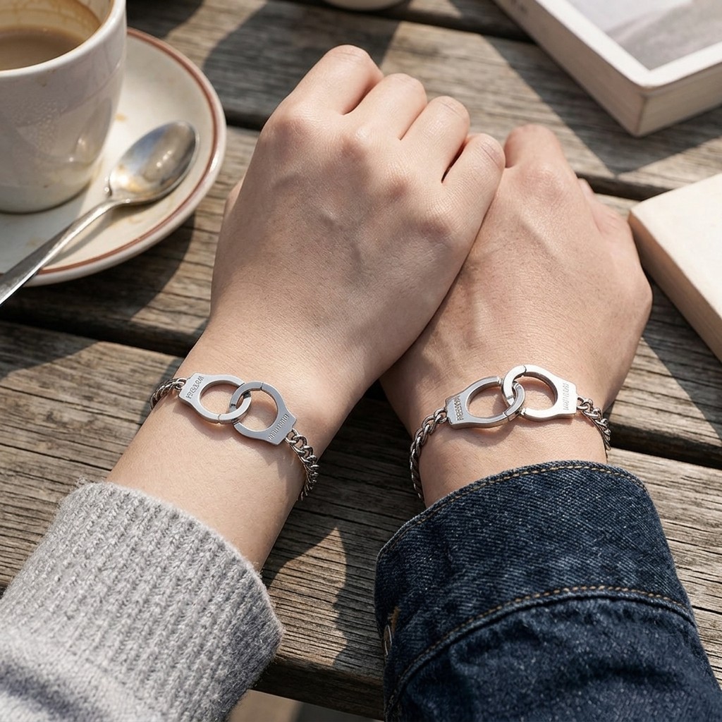 Steel Gray Handcuff Pendant Bracelet FREEDOM Engraved Link Chain Minimalist 1 Pc