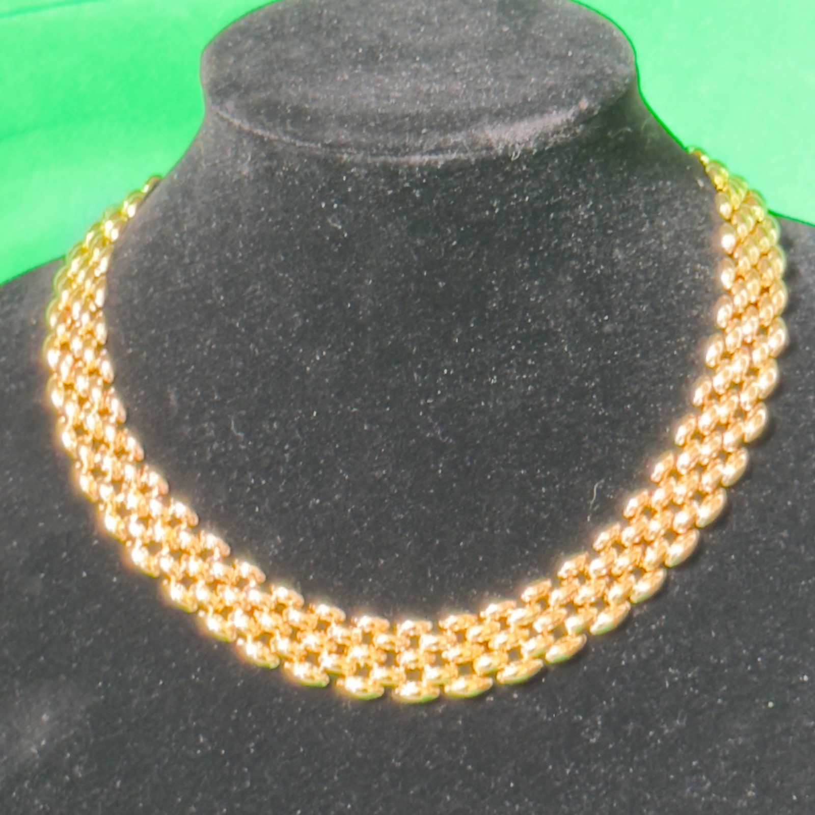 Gold-Tone Oval Link Statement Necklace Secure Clasp 18″ Women