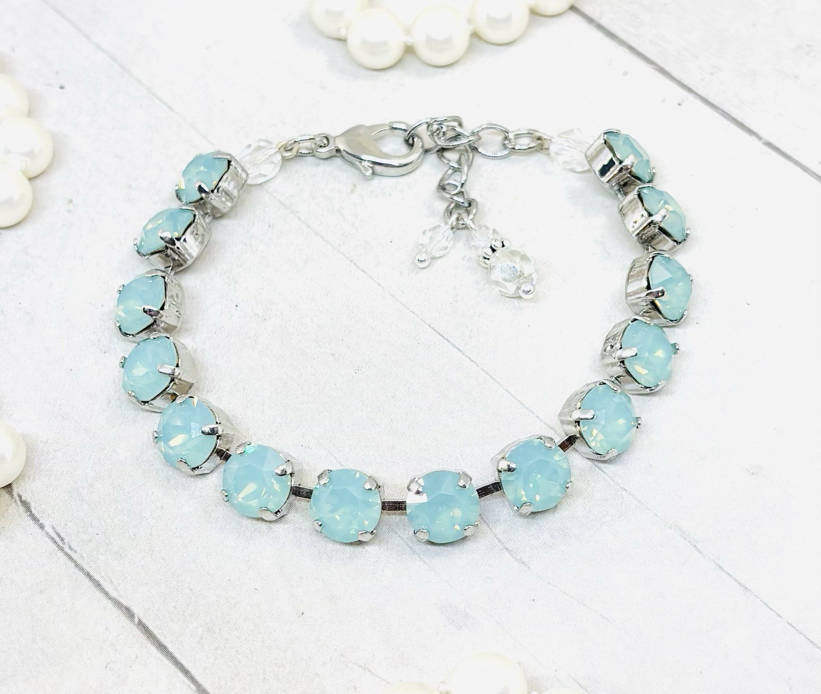 8mm Shiny Silver Plated Mint Green Pacific Opal Cup Chain Bracelet