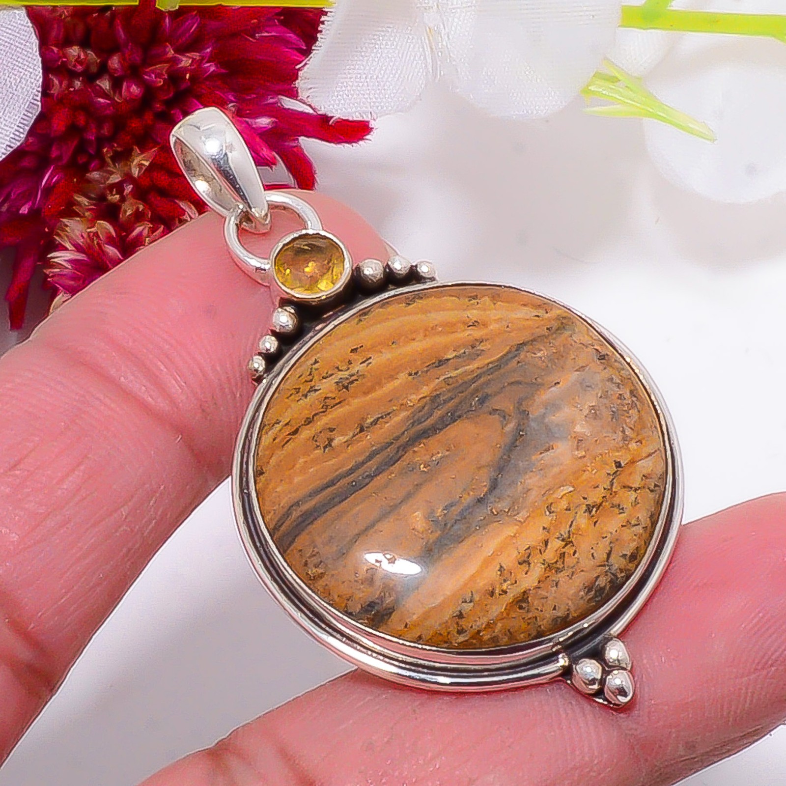 Picture Jasper – Oregon & Citrine 925 Sterling Silver Pendant 2.11″ sku41