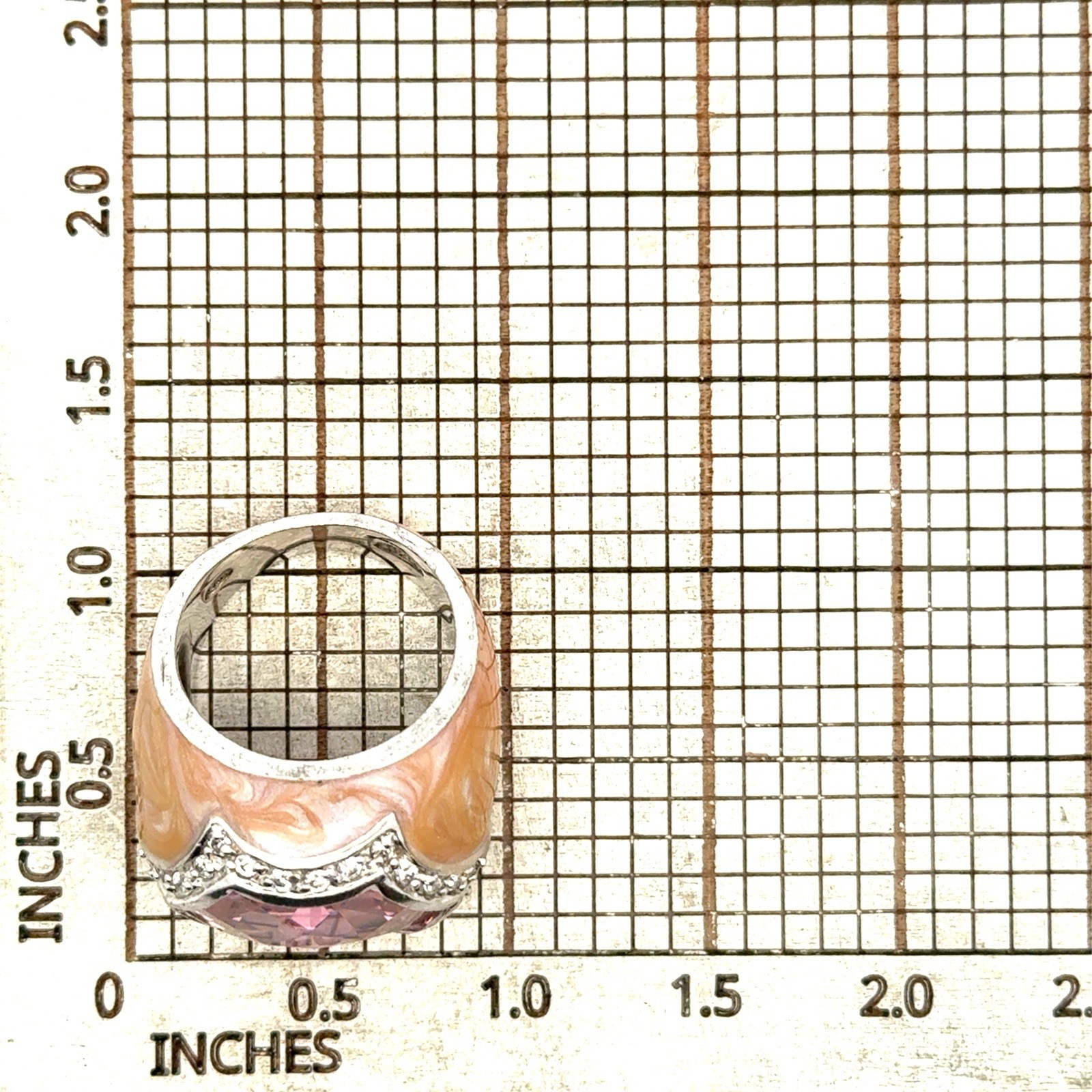 Size-7 Lauren G. Adam’s 925 Sterling Silver Enamel & Pink CZ Dome Ring, 14.4g