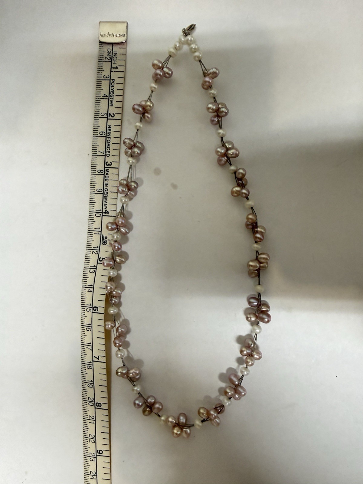 ⁠Pink FreshwaterPearl Floating Wire Choker Cluster MultiStrand Illusion Necklace