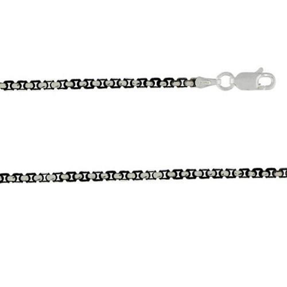 2-tone Sterling Silver Black Rhodium Finish 2.5mm ROUND BOX Chain Necklace