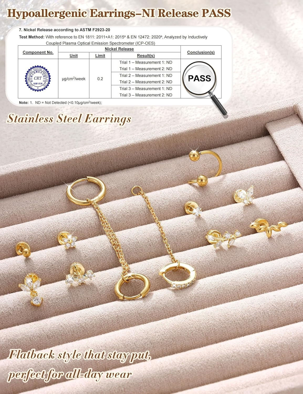 Cartilage Earrings for Women – 14K Gold Plated Flat Back Helix Conch Tragus Pier
