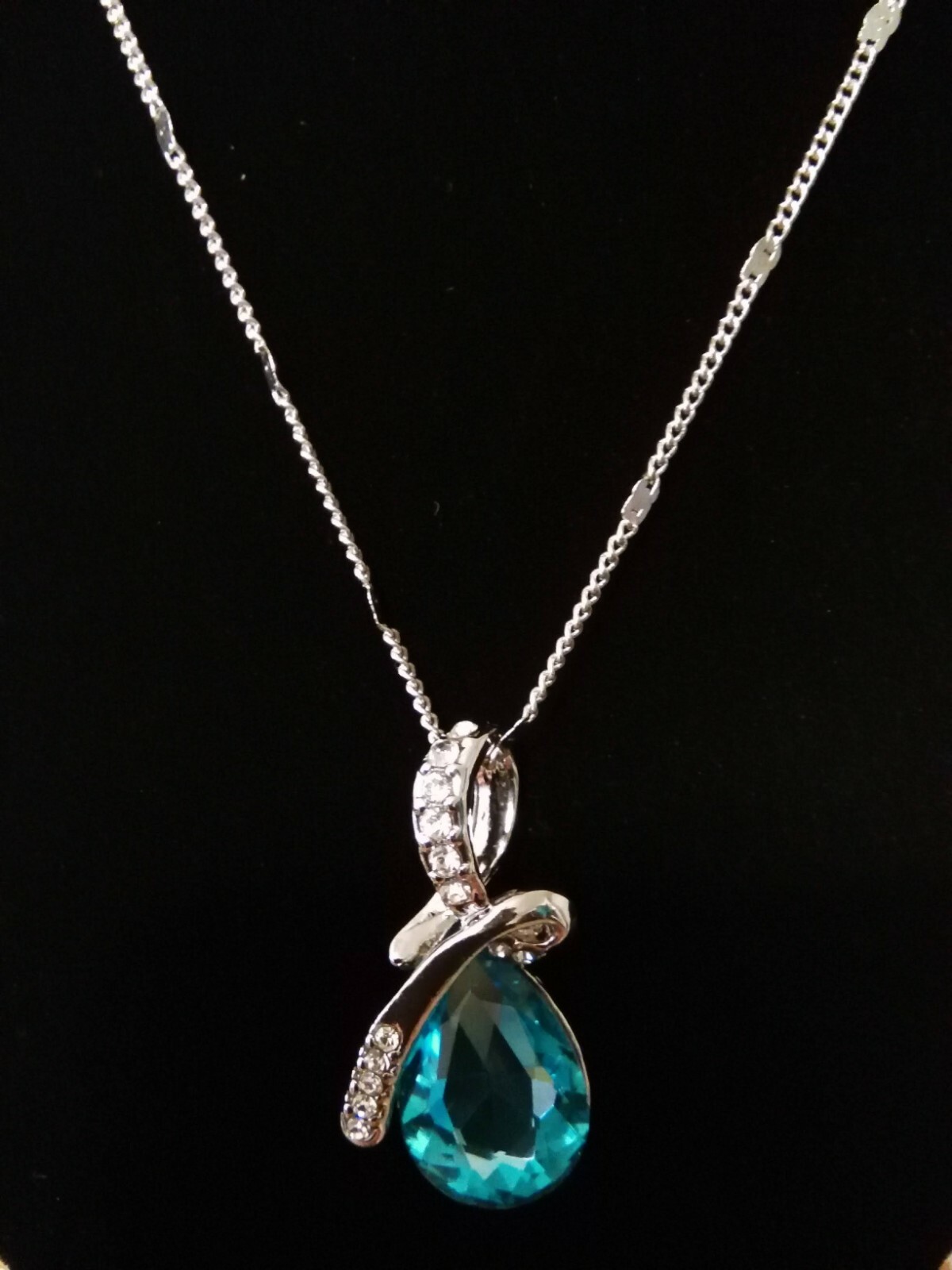 Princess Ice Platinum Plated Blue Teardrop Necklace