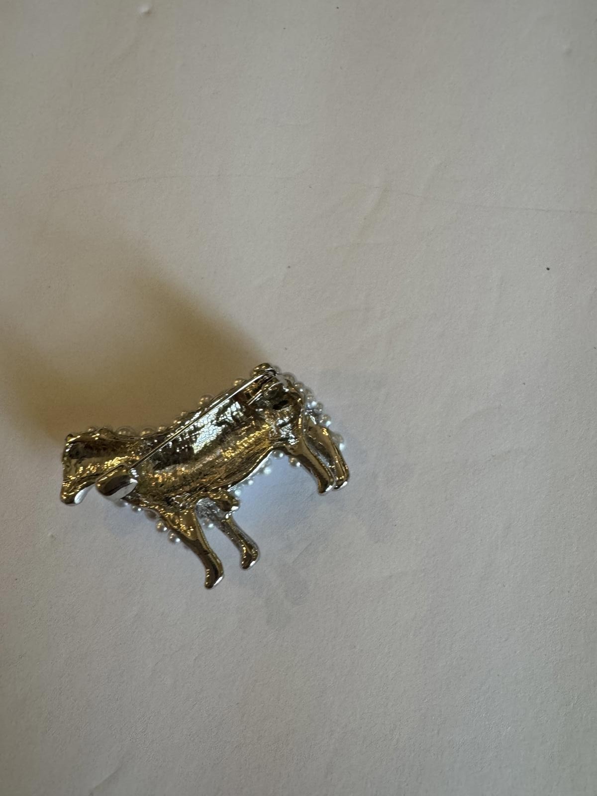 Vintage Silver Sheep Brooch with Pearl Accents