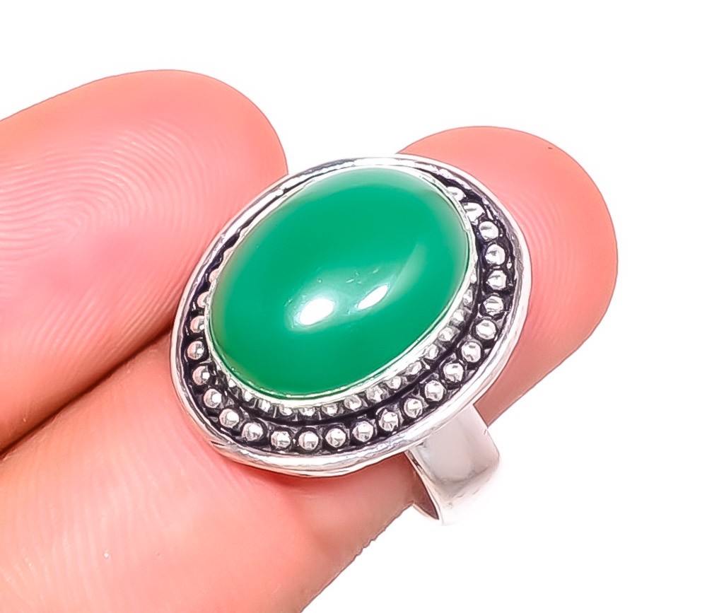 Green Onyx Gemstone 925 Silver Plated Ring s.8.5 TR7787-291