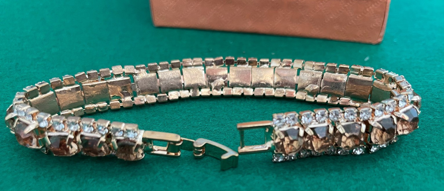 Vintage Yellow & Clear Rhinestone Bracelet Womens 4 Row Gold Tone Clasp