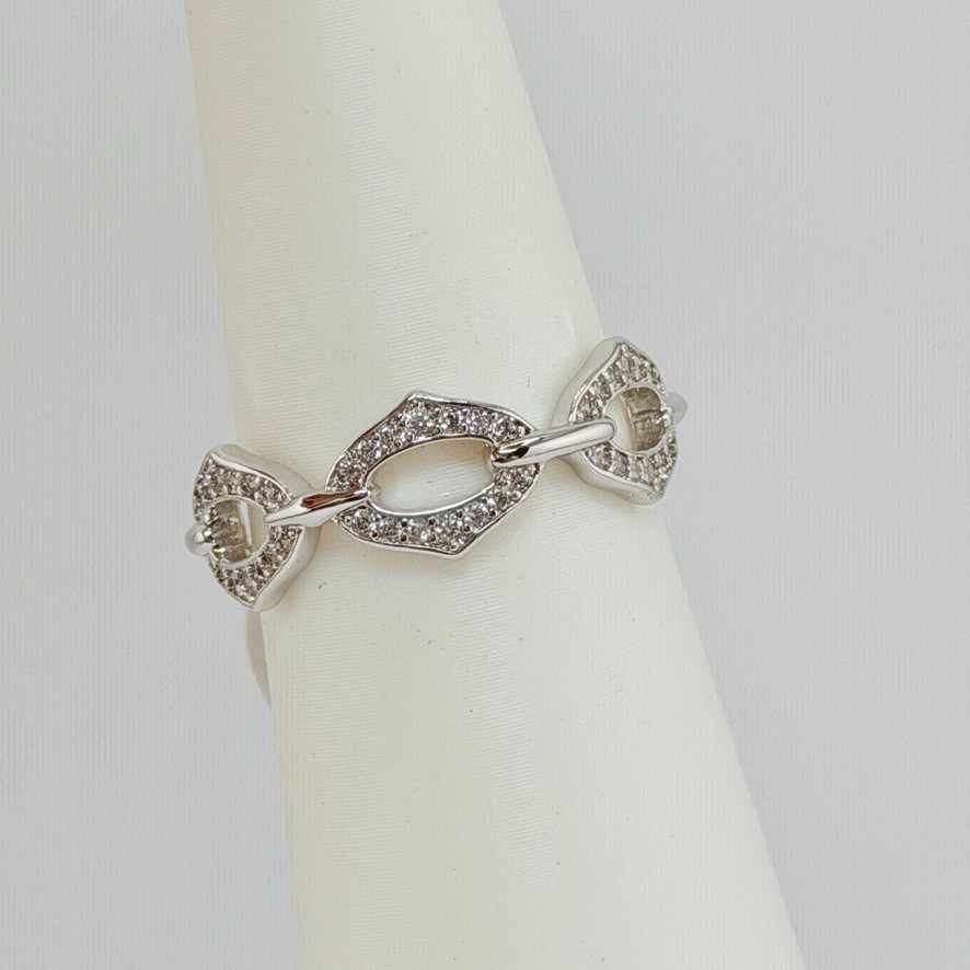 Bomb Party Link Ring Size 8 Clear CZ on Rhodium (No Bag)
