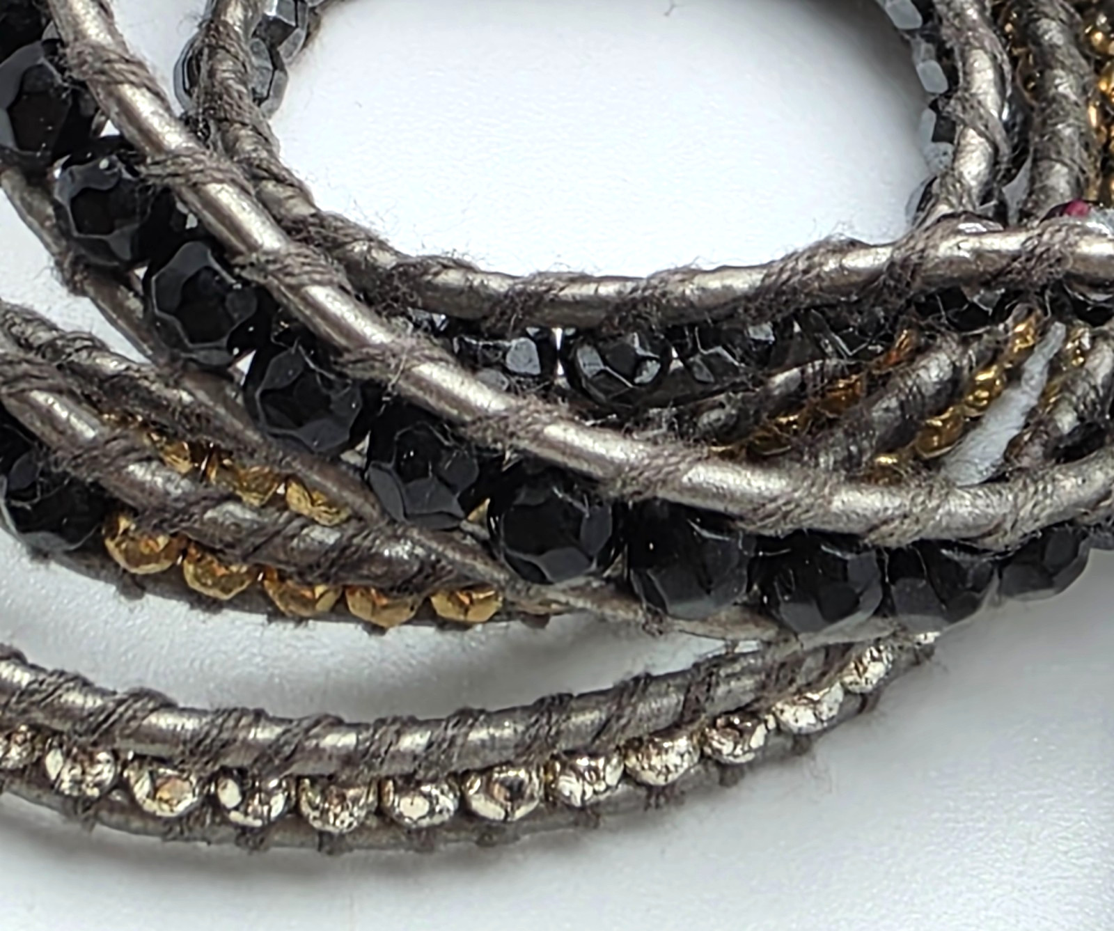 Lizou Bullet Wrap Bracelet Hematite Crystal Gray 35in Adjustable Toggle