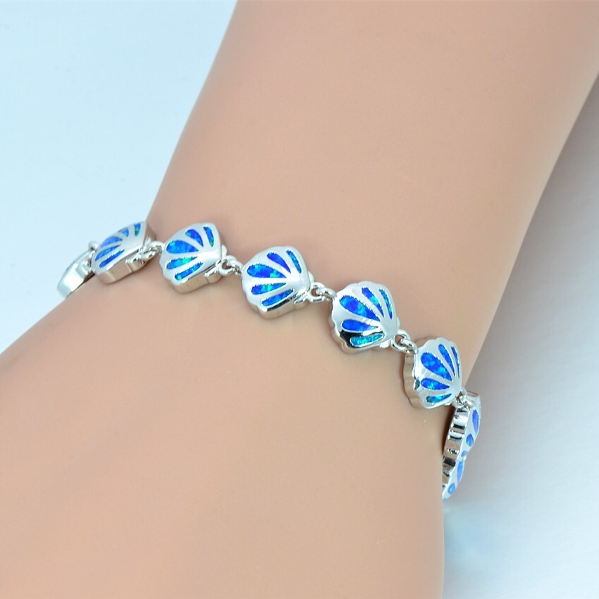 Hawaii Blue Opal Shell Bracelet 925 Sterling Sliver Jewelry For Women Girls