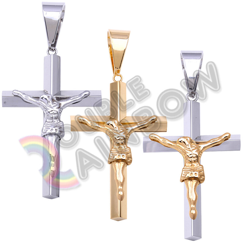 Men Stainless Steel Pendant Jesus Crucifix Religious Cross Gold/Silver P06