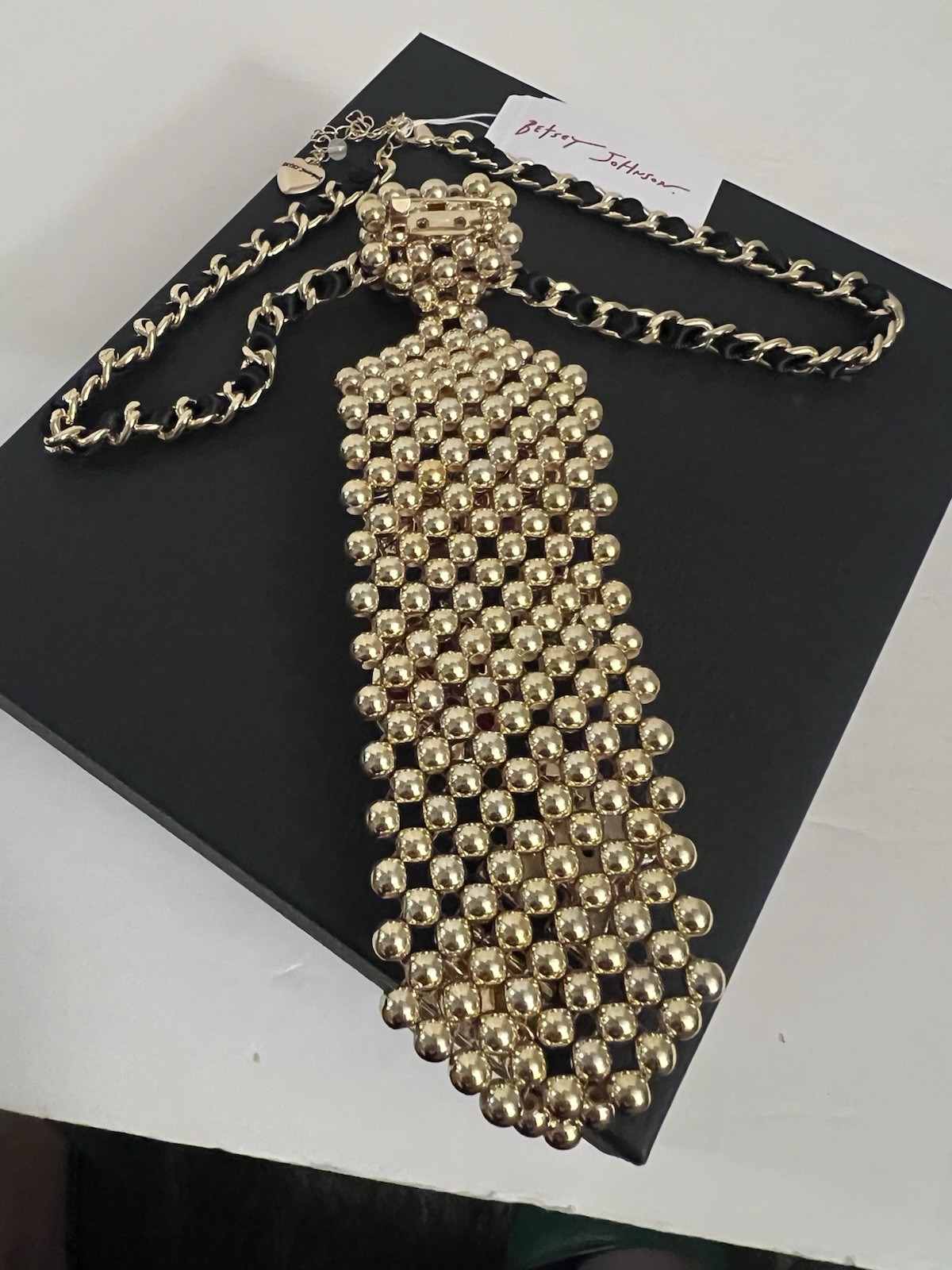 Betsey Johnson Necklace Gold Tone Chain Best In Class Detachable Brooch Tie NWT