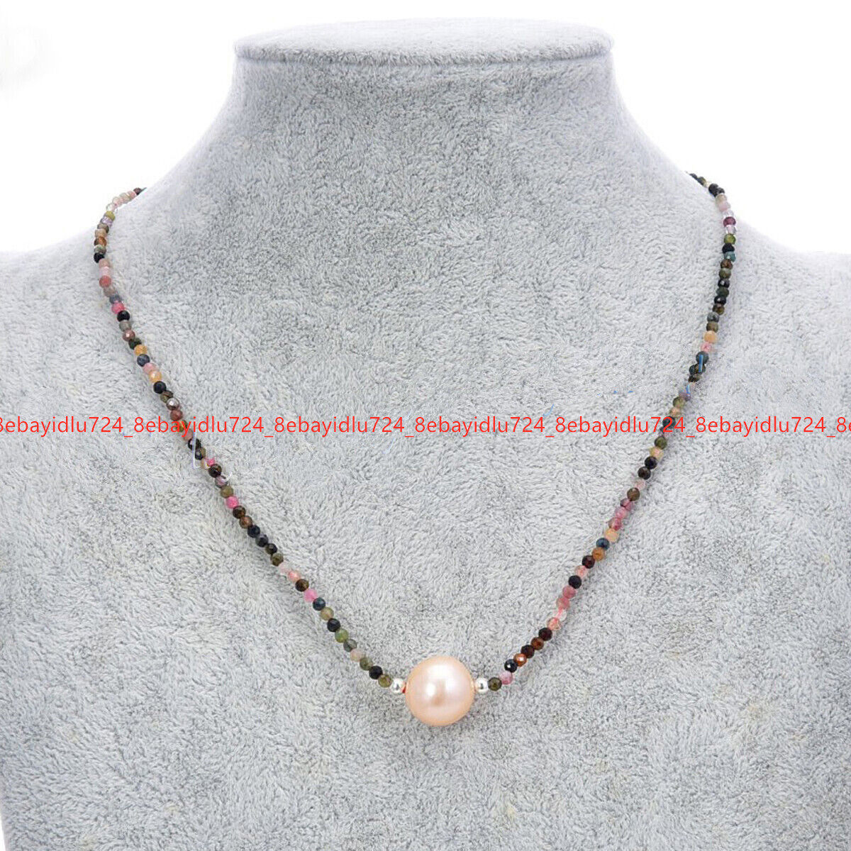 Natural 3mm Faceted Multicolor Tourmaline Round Gems Pink Pearl Pendant Necklace